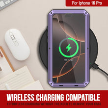 Cargar imagen en el visor de la galería, Funda de metal para iPhone 16 Pro, carcasa resistente de grado militar [a prueba de golpes], carcasa rígida de cuerpo completo [morado]
