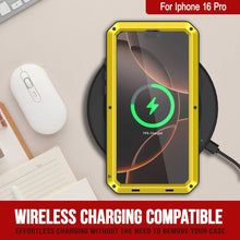 Cargar imagen en el visor de la galería, Funda de metal para iPhone 16 Pro, carcasa resistente de grado militar [a prueba de golpes], carcasa rígida de cuerpo completo [amarilla]
