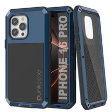 Cargar imagen en el visor de la galería, Funda de metal para iPhone 16 Pro, carcasa de armadura resistente de grado militar [a prueba de golpes], carcasa rígida de cuerpo completo [azul]
