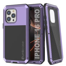 Cargar imagen en el visor de la galería, Funda de metal para iPhone 16 Pro, carcasa resistente de grado militar [a prueba de golpes], carcasa rígida de cuerpo completo [morado]
