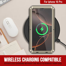 Cargar imagen en el visor de la galería, Funda de metal para iPhone 16 Pro, carcasa de armadura resistente de grado militar [a prueba de golpes], carcasa rígida de cuerpo completo [dorada]
