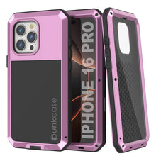 Cargar imagen en el visor de la galería, Funda de metal para iPhone 16 Pro, carcasa resistente de grado militar [a prueba de golpes], carcasa rígida de cuerpo completo [rosa]
