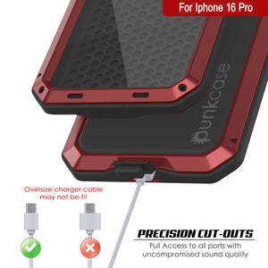 Funda de metal para iPhone 16 Pro, carcasa de armadura de grado militar resistente [a prueba de golpes], carcasa rígida de cuerpo completo [roja]