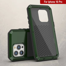 Cargar imagen en el visor de la galería, Funda de metal para iPhone 16 Pro, carcasa resistente de grado militar [a prueba de golpes], carcasa rígida de cuerpo completo [verde oscuro]
