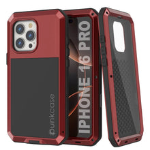 Cargar imagen en el visor de la galería, Funda de metal para iPhone 16 Pro, carcasa de armadura de grado militar resistente [a prueba de golpes], carcasa rígida de cuerpo completo [roja]
