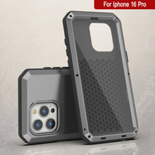 Cargar imagen en el visor de la galería, Funda de metal para iPhone 16 Pro, carcasa de armadura de grado militar resistente [a prueba de golpes], carcasa rígida de cuerpo completo [plateada]
