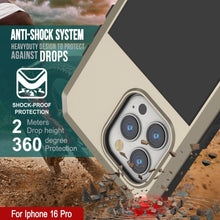 Cargar imagen en el visor de la galería, Funda de metal para iPhone 16 Pro, carcasa de armadura resistente de grado militar [a prueba de golpes], carcasa rígida de cuerpo completo [dorada]
