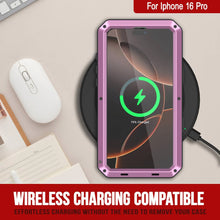 Cargar imagen en el visor de la galería, Funda de metal para iPhone 16 Pro, carcasa resistente de grado militar [a prueba de golpes], carcasa rígida de cuerpo completo [rosa]
