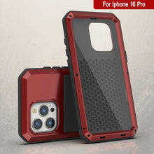 Cargar imagen en el visor de la galería, Funda de metal para iPhone 16 Pro, carcasa de armadura de grado militar resistente [a prueba de golpes], carcasa rígida de cuerpo completo [roja]
