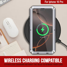 Cargar imagen en el visor de la galería, Funda de metal para iPhone 16 Pro, carcasa de armadura de grado militar resistente [a prueba de golpes], carcasa rígida de cuerpo completo [blanca]
