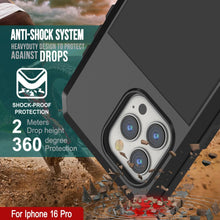 Cargar imagen en el visor de la galería, Funda de metal para iPhone 16 Pro, carcasa de armadura resistente de grado militar [a prueba de golpes], carcasa rígida de cuerpo completo [negra]
