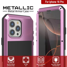 Cargar imagen en el visor de la galería, Funda de metal para iPhone 16 Pro, carcasa resistente de grado militar [a prueba de golpes], carcasa rígida de cuerpo completo [rosa]
