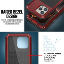 Cargar imagen en el visor de la galería, Funda de metal para iPhone 16 Pro, carcasa de armadura de grado militar resistente [a prueba de golpes], carcasa rígida de cuerpo completo [roja]
