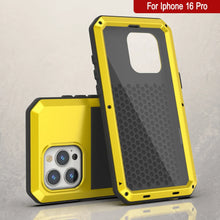 Cargar imagen en el visor de la galería, Funda de metal para iPhone 16 Pro, carcasa resistente de grado militar [a prueba de golpes], carcasa rígida de cuerpo completo [amarilla]
