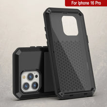 Cargar imagen en el visor de la galería, Funda de metal para iPhone 16 Pro, carcasa de armadura resistente de grado militar [a prueba de golpes], carcasa rígida de cuerpo completo [negra]
