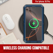 Cargar imagen en el visor de la galería, Funda de metal para iPhone 16 Pro, carcasa de armadura resistente de grado militar [a prueba de golpes], carcasa rígida de cuerpo completo [azul]
