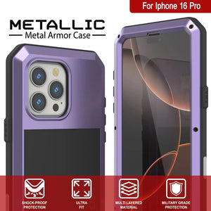 Funda de metal para iPhone 16 Pro, carcasa resistente de grado militar [a prueba de golpes], carcasa rígida de cuerpo completo [morado]