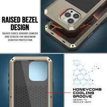 Cargar imagen en el visor de la galería, Funda de metal para iPhone 16 Pro, carcasa de armadura resistente de grado militar [a prueba de golpes], carcasa rígida de cuerpo completo [dorada]
