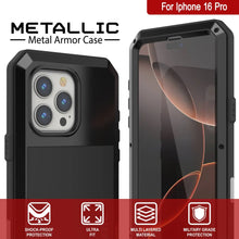 Cargar imagen en el visor de la galería, Funda de metal para iPhone 16 Pro, carcasa de armadura resistente de grado militar [a prueba de golpes], carcasa rígida de cuerpo completo [negra]
