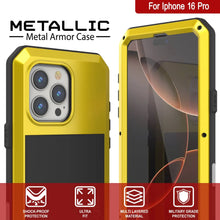 Cargar imagen en el visor de la galería, Funda de metal para iPhone 16 Pro, carcasa resistente de grado militar [a prueba de golpes], carcasa rígida de cuerpo completo [amarilla]

