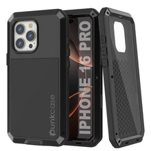 Cargar imagen en el visor de la galería, Funda de metal para iPhone 16 Pro, carcasa de armadura resistente de grado militar [a prueba de golpes], carcasa rígida de cuerpo completo [negra]
