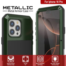 Cargar imagen en el visor de la galería, Funda de metal para iPhone 16 Pro, carcasa resistente de grado militar [a prueba de golpes], carcasa rígida de cuerpo completo [verde oscuro]
