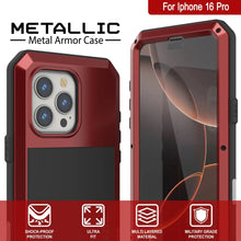 Cargar imagen en el visor de la galería, Funda de metal para iPhone 16 Pro, carcasa de armadura de grado militar resistente [a prueba de golpes], carcasa rígida de cuerpo completo [roja]
