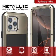 Cargar imagen en el visor de la galería, Funda de metal para iPhone 16 Pro, carcasa de armadura resistente de grado militar [a prueba de golpes], carcasa rígida de cuerpo completo [dorada]

