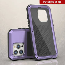 Cargar imagen en el visor de la galería, Funda de metal para iPhone 16 Pro, carcasa resistente de grado militar [a prueba de golpes], carcasa rígida de cuerpo completo [morado]
