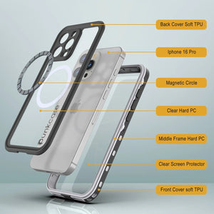 Funda impermeable para iPhone 16 Pro, Punkcase SpikeStar White Series | Ajuste fino, 2 m, sumergible, IP68