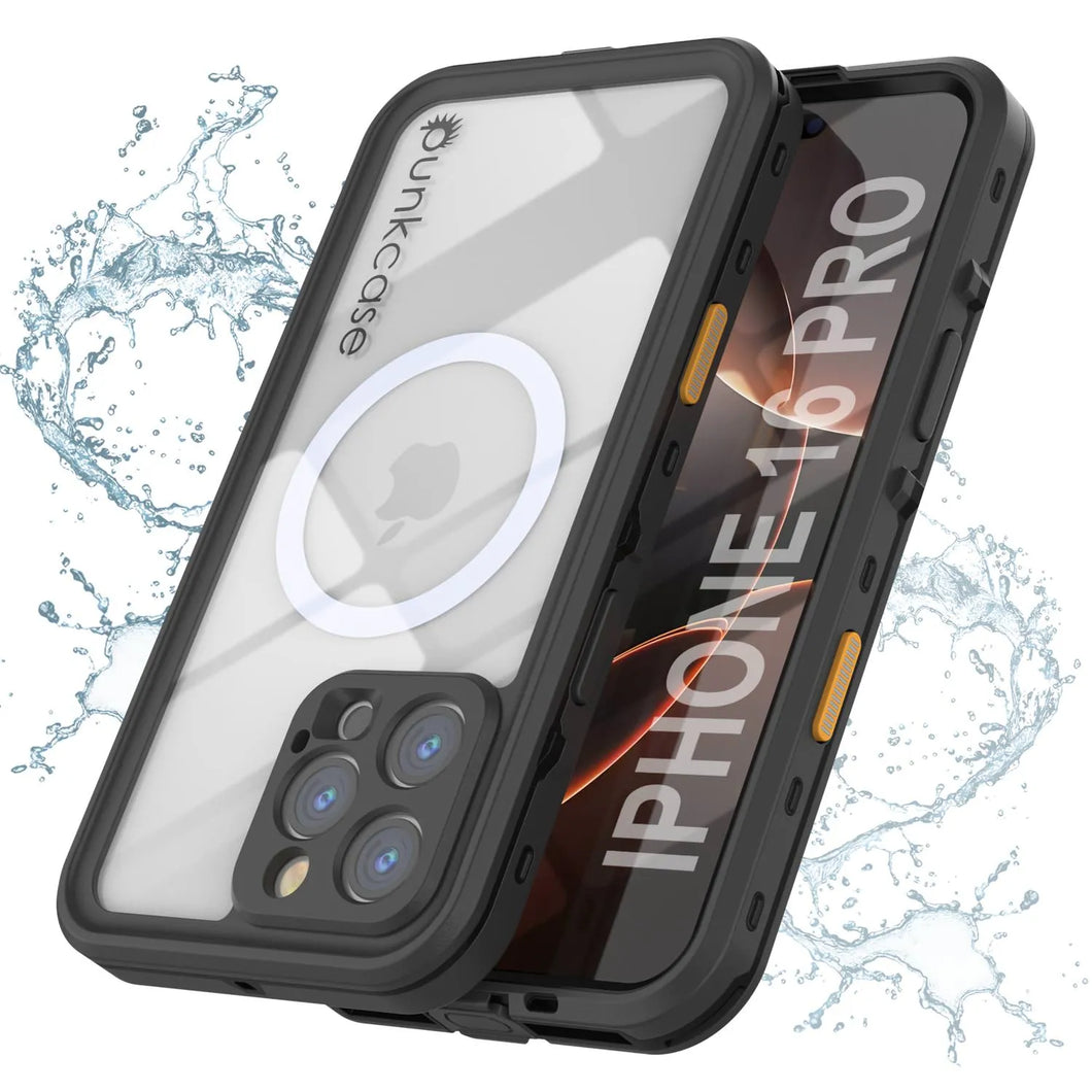 Funda impermeable para iPhone 16 Pro, Punkcase SpikeStar Black Series | Ajuste fino, 2 m, sumergible, IP68