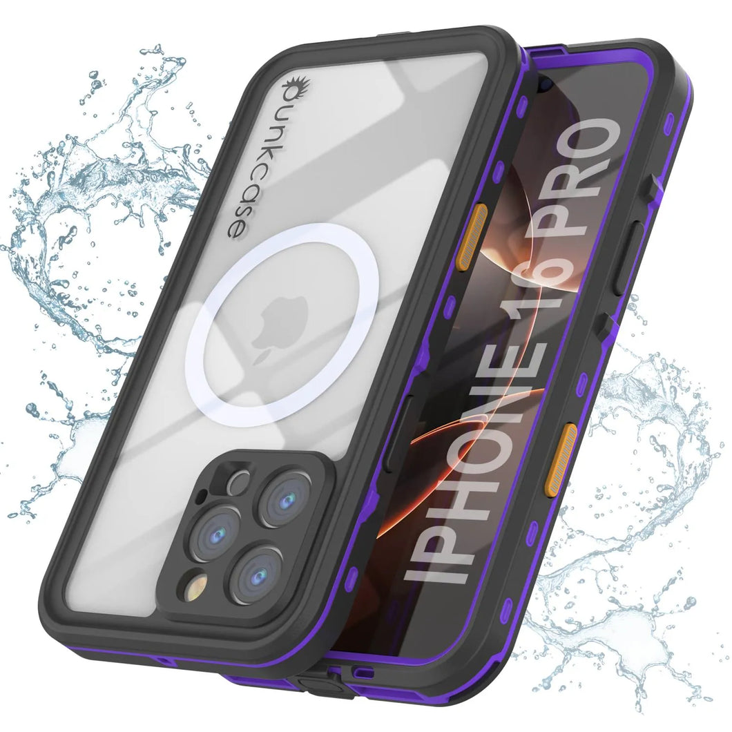 Funda impermeable para iPhone 16 Pro, Punkcase SpikeStar Purple Series | Funda fina de 2 m sumergible IP68