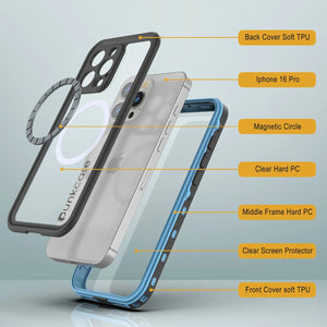 Funda impermeable para iPhone 16 Pro, Punkcase SpikeStar Light-Blue Series | Funda fina de 2 m sumergible IP68