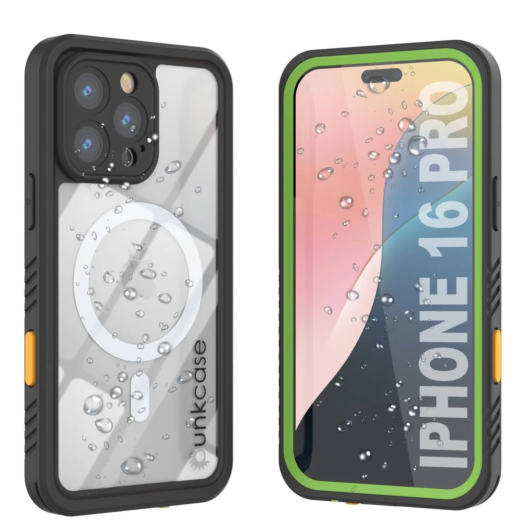 Funda impermeable para iPhone 16 Pro, Punkcase [Extreme Mag Series] Armor Cover con protector de pantalla incorporado [Verde]