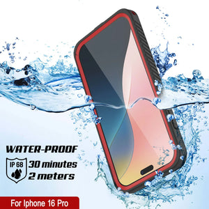 Funda impermeable para iPhone 16 Pro, Punkcase [Extreme Mag Series] Armor Cover con protector de pantalla incorporado [Rojo]