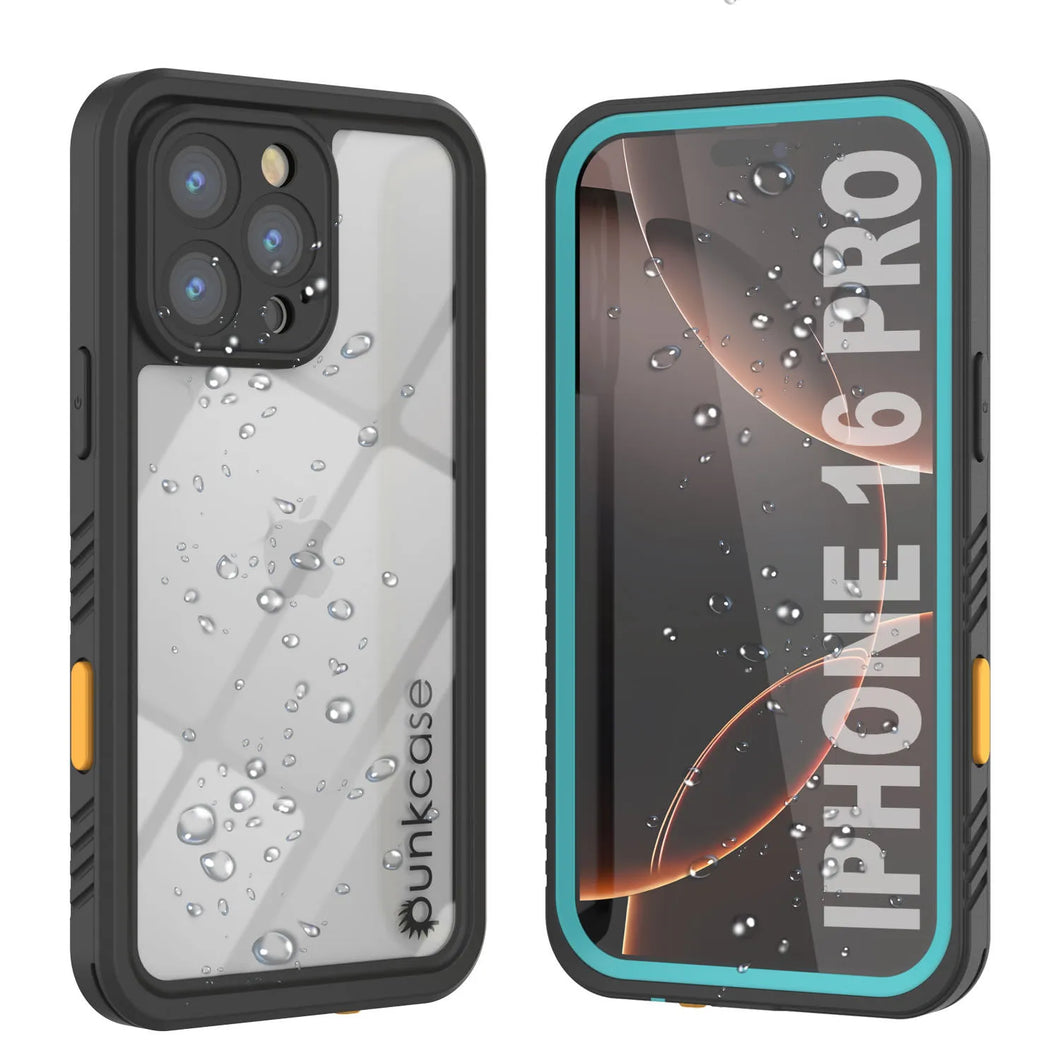 Funda impermeable para iPhone 16 Pro, Punkcase [Extreme Series] Armor Cover con protector de pantalla incorporado [verde azulado]