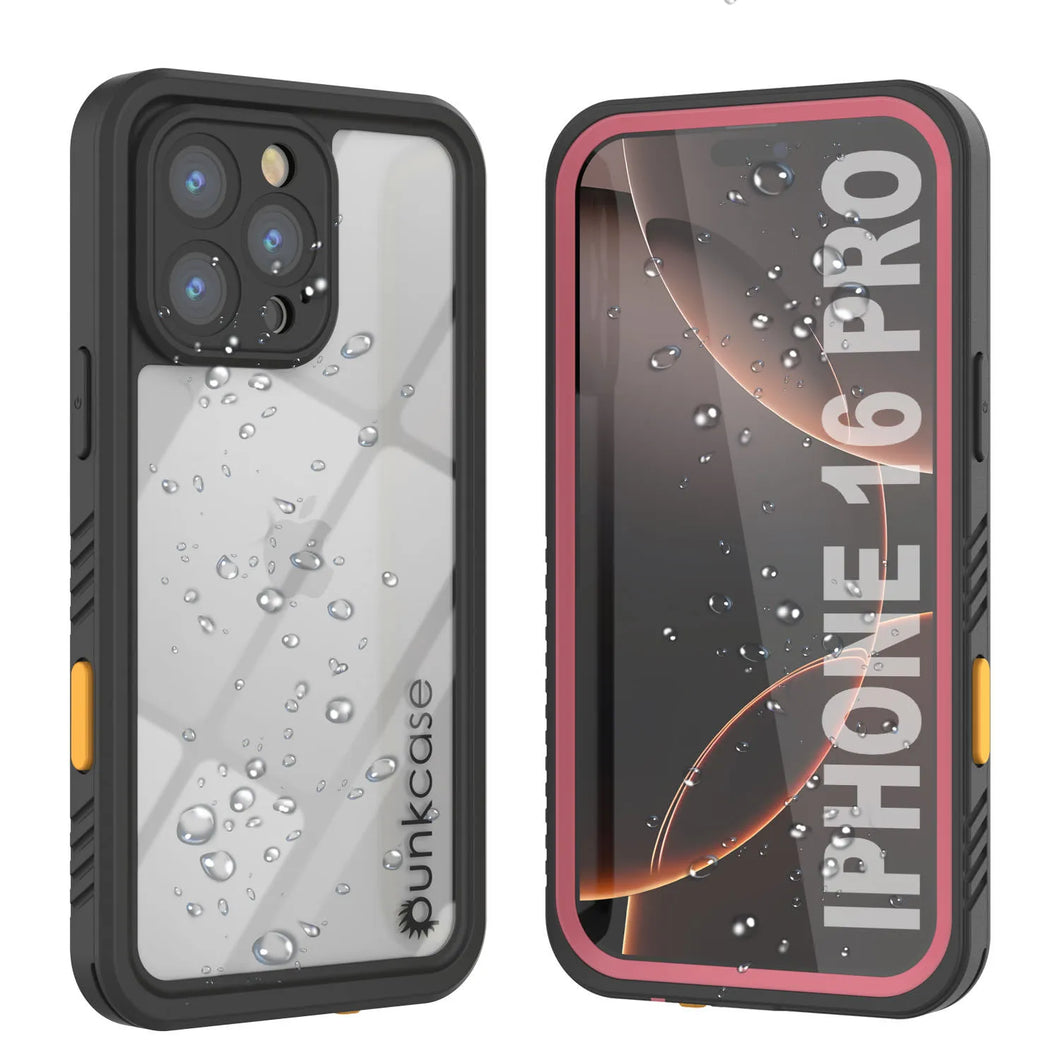 Funda impermeable para iPhone 16 Pro, Punkcase [Extreme Series] Armor Cover con protector de pantalla incorporado [rosa]