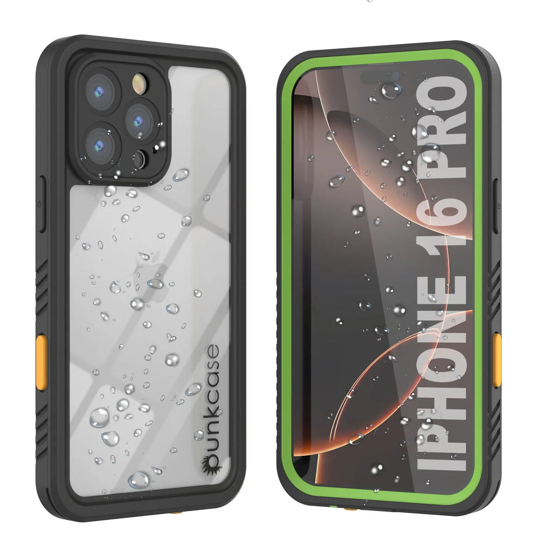 Funda impermeable para iPhone 16 Pro, Punkcase [Extreme Series] Armor Cover con protector de pantalla incorporado [Verde claro]