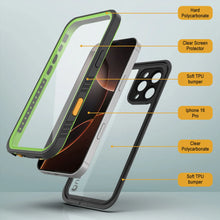 Cargar imagen en el visor de la galería, Funda impermeable para iPhone 16 Pro, Punkcase [Extreme Series] Armor Cover con protector de pantalla incorporado [Verde claro]
