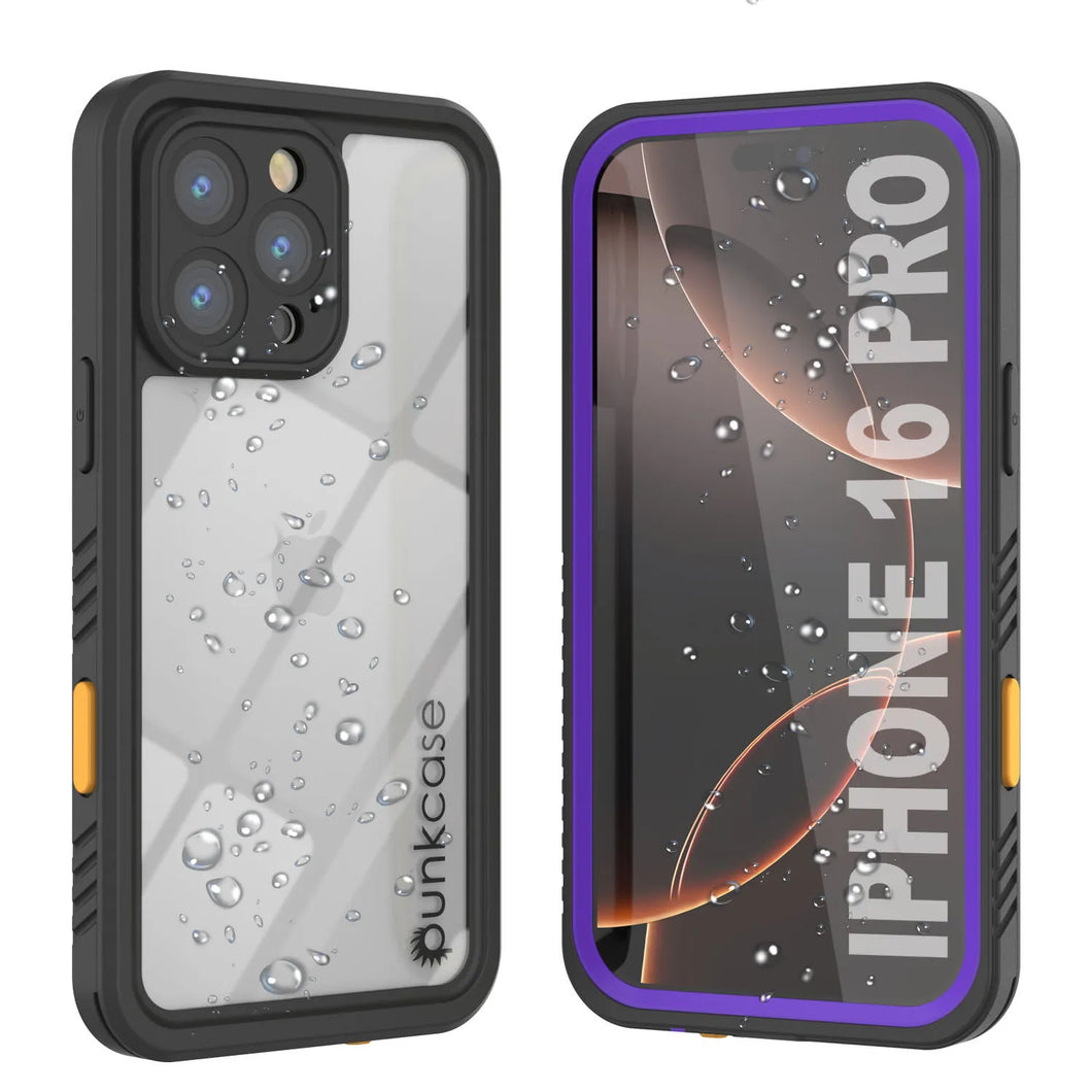 Funda impermeable para iPhone 16 Pro, Punkcase [Extreme Series] Armor Cover con protector de pantalla incorporado [púrpura]