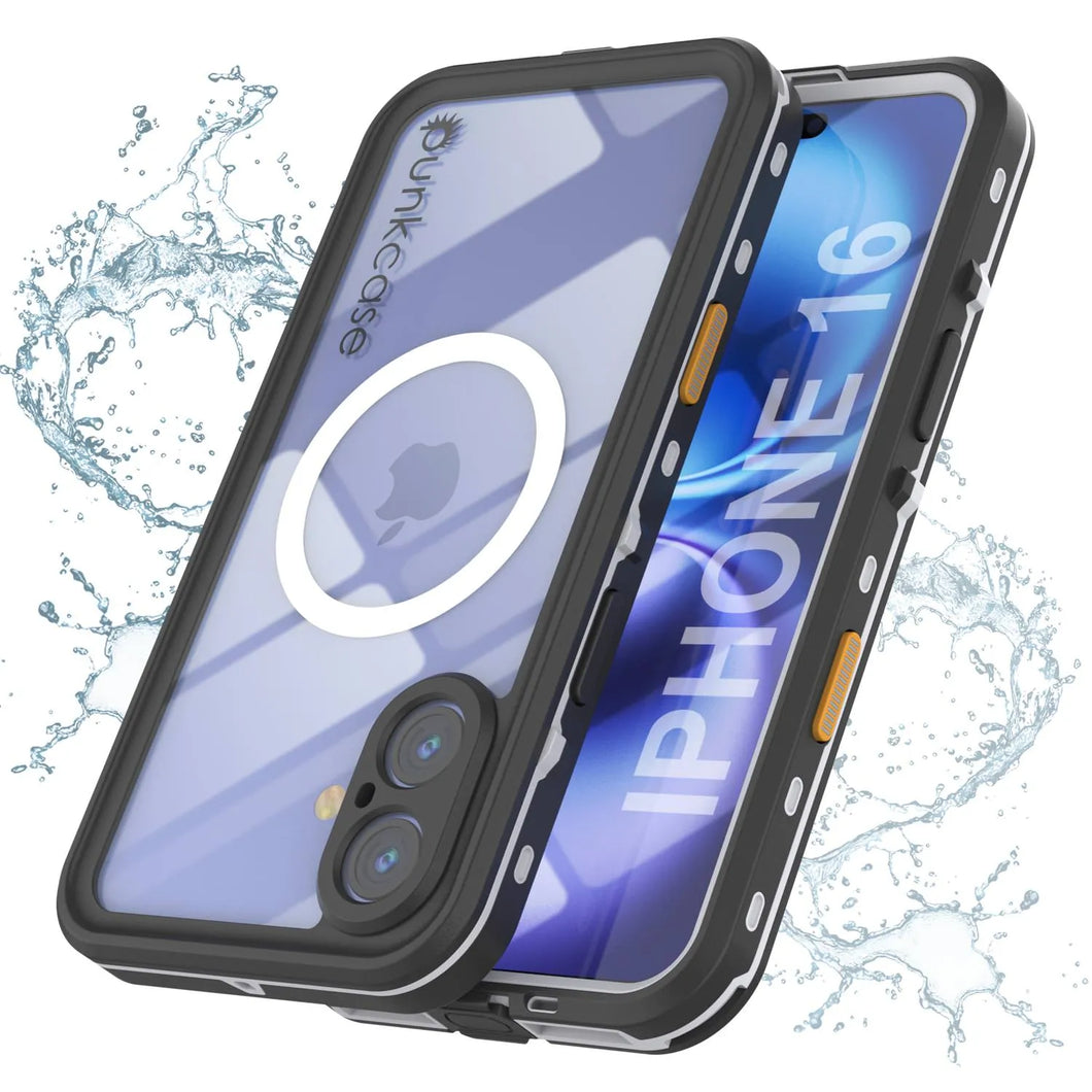Funda impermeable para iPhone 16, Punkcase SpikeStar White Series | Funda fina de 2 m sumergible IP68