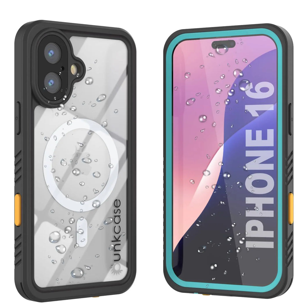 Funda impermeable para iPhone 16, Punkcase [Extreme Mag Series] Armor Cover con protector de pantalla incorporado [verde azulado]
