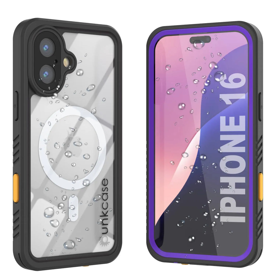 Funda impermeable para iPhone 16, Punkcase [Extreme Mag Series] Armor Cover con protector de pantalla incorporado [púrpura]