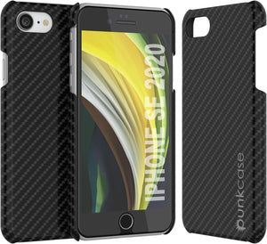 Funda para iPhone SE (4.7"), Punkcase CarbonShield Jet Black con cristal templado de 0.3mm.