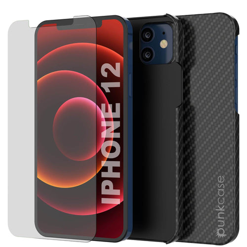 iPhone 12 Mini Case, Punkcase CarbonShield, Heavy Duty & Ultra Thin 2 Piece Dual Layer [shockproof] (Color in image: Black)