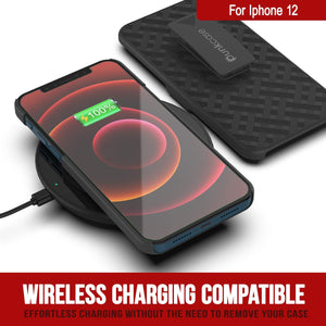 Punkcase iPhone 12 Case With Tempered Glass Screen Protector, Holster Belt Clip & Built-In Kickstand [Black] 