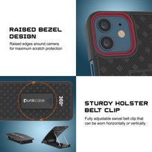 Cargar imagen en el visor de la galería, Punkcase iPhone 12 Case With Tempered Glass Screen Protector, Holster Belt Clip &amp; Built-In Kickstand [Black] 
