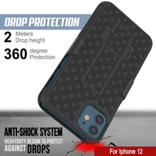 Cargar imagen en el visor de la galería, Punkcase iPhone 12 Case With Tempered Glass Screen Protector, Holster Belt Clip &amp; Built-In Kickstand [Black] 
