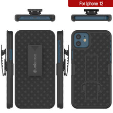 Cargar imagen en el visor de la galería, Punkcase iPhone 12 Case With Tempered Glass Screen Protector, Holster Belt Clip &amp; Built-In Kickstand [Black] 

