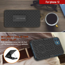 Cargar imagen en el visor de la galería, Punkcase iPhone 12 Case With Tempered Glass Screen Protector, Holster Belt Clip &amp; Built-In Kickstand [Black] 
